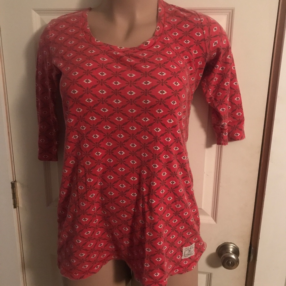 LUCKY BRAND Red Cotton Tunic Length Shirt Large